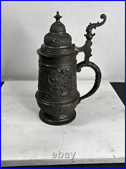 Antique 1904 German Patriotic Pewter Beer Stein/Server With Lid. Personalized