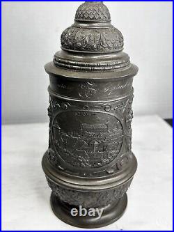 Antique 1904 German Patriotic Pewter Beer Stein/Server With Lid. Personalized