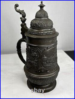 Antique 1904 German Patriotic Pewter Beer Stein/Server With Lid. Personalized