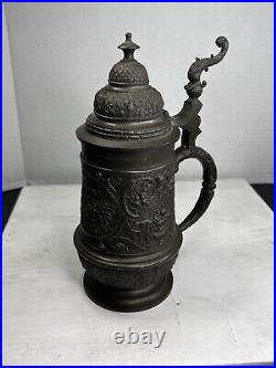 Antique 1904 German Patriotic Pewter Beer Stein/Server With Lid. Personalized