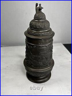 Antique 1904 German Patriotic Pewter Beer Stein/Server With Lid. Personalized