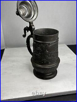 Antique 1904 German Patriotic Pewter Beer Stein/Server With Lid. Personalized