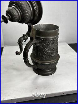 Antique 1904 German Patriotic Pewter Beer Stein/Server With Lid. Personalized