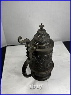 Antique 1904 German Patriotic Pewter Beer Stein/Server With Lid. Personalized