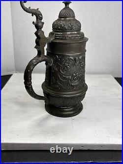 Antique 1904 German Patriotic Pewter Beer Stein/Server With Lid. Personalized