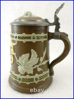 Antique 1904 Mettlach Tapestry German Lidded Beer Stein Mug #1745 1/4 Litre