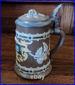 Antique 1904 Mettlach Tapestry German Lidded Stein 1/4 Litre Beer Mug #1745 6