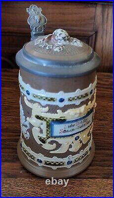 Antique 1904 Mettlach Tapestry German Lidded Stein 1/4 Litre Beer Mug #1745 6