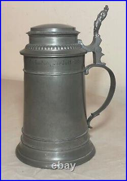 Antique 1926 handmade pewter lidded German honorary presentation beer stein mug