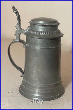 Antique 1926 handmade pewter lidded German honorary presentation beer stein mug