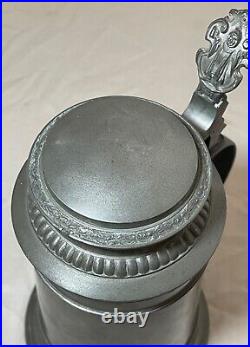 Antique 1926 handmade pewter lidded German honorary presentation beer stein mug