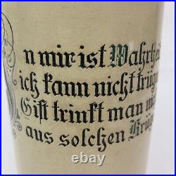 Antique 1L German Beer Stein Pottery Fancy Scrollwork with Saying Mold #874