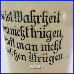 Antique 1L German Beer Stein Pottery Fancy Scrollwork with Saying Mold #874