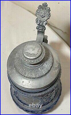 Antique 1L Westerwald German pottery pewter cherub lidded beer stein mug tankard