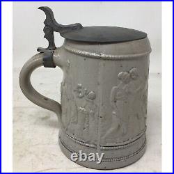 Antique. 5L Glazed German Pottery Beer Stein with Lid