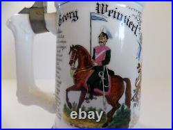 Antique Bavarian Reservist Regimental Lidded Lithophane Beer Stein Germany