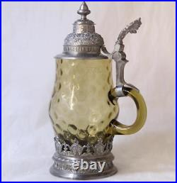 Antique Bottle Green Glass German Beer Stein withFancy Pewter Mountings c. 1898