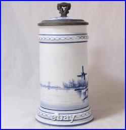 Antique Delft Style Porcelain German Beer Stein withLithophane Swaine Co c. 1900