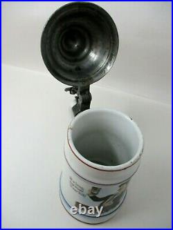 Antique Early 1900's German Beer Stein With Pewter Lid
