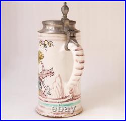 Antique Early German/Austrian Faience Beer Stein Gmunden Brotherly Drink c. 1820s