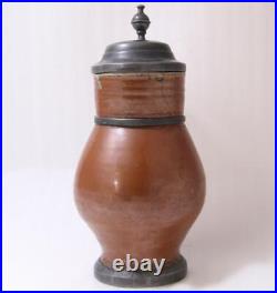 Antique Early German Brown Earthenware Beer Stein Birnkrug Bunzlau c. 1780s