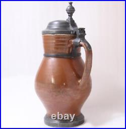 Antique Early German Brown Earthenware Beer Stein Birnkrug Bunzlau c. 1780s