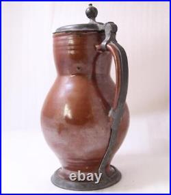 Antique Early German Brown Earthenware Beer Stein Birnkrug Bunzlau dat. 1781