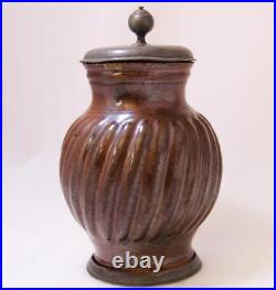 Antique Early German Brown Earthenware Beer Stein Melonenkrug Bunzlau c. 1750