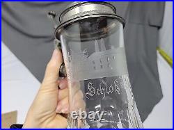 Antique Early German Etched Glass Beer Stein with Pewter Lid Rothenfels Castle