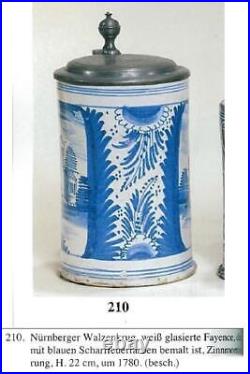 Antique Early German Faience Beer Stein Nuremberg Architecture Motif c. 1780