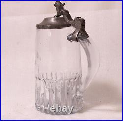 Antique Early German Glass Beer Stein Blown and Molded withLion Thumblift 1830s