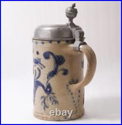 Antique Early German Westerwald Stoneware Beer Stein Fantasy Creatures dat. 1827