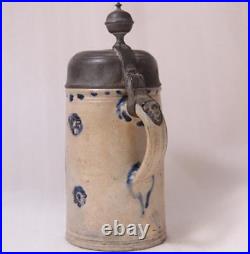 Antique Early German Westerwald Stoneware Beer Stein Floral Motifs c. 1780s