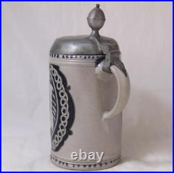 Antique Early German Westerwald Stoneware Beer Stein Walzenkrug c. Late 1700s