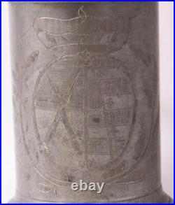 Antique Early Pewter German Beer Stein Walzenkrug Saxonian Coat of Arms d. 1833