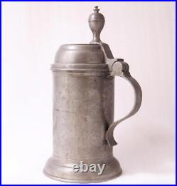 Antique Early Pewter German Beer Stein Walzenkrug Saxonian Coat of Arms d. 1833