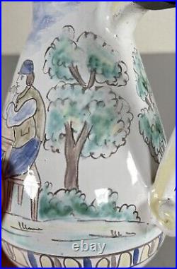 Antique Faience Ceramic Pewter Painted Beer Stein Jug Birnkrug German 19th C