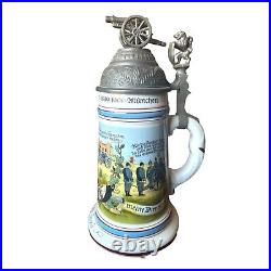 Antique Field Artillery Regimental German 1/2 Liter Lidded Beer Stein