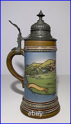 Antique GERMAN BEER STEIN RUGBY. 5L SIGNED MARKED 1004 HAUBER & REUTHER HR