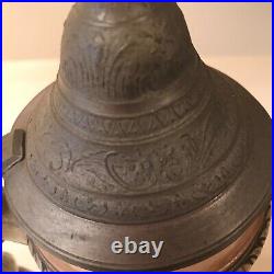 Antique GERMAN Beer Stein Pewter Lid STAMPED GERMANY #7 Couple Home Edelweiss 11