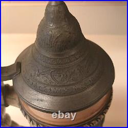 Antique GERMAN Beer Stein Pewter Lid STAMPED GERMANY #7 Couple Home Edelweiss 11