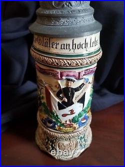 Antique GERMAN MILITARY REGIMENTAL BEER STEIN with lid