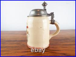 Antique German 1/2L Stein No 557 Pewter Lidded Beer Mug Imer Massvoll Cavalier