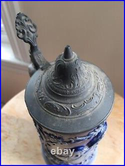 Antique German 1751 BEER STEIN Stoneware COBALT BLUE SALT GLAZE Tankard Mug
