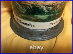 Antique German 2 Liter Pewter Lidded Beer Stein with Locomotive Theme-Hand Painted
