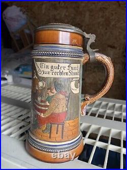 Antique German Beer Stein 1 Liter Prosit Beer Stein 1296 Germany! Rare