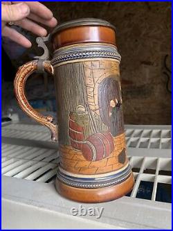 Antique German Beer Stein 1 Liter Prosit Beer Stein 1296 Germany! Rare