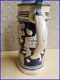 Antique German Beer Stein/ Authentic 1901 A German Stein with Pewter Lid/ Relie