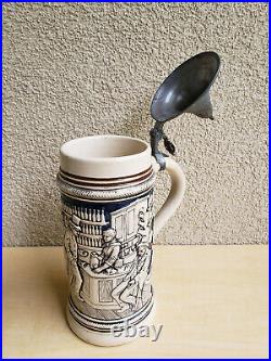 Antique German Beer Stein/ Authentic 1901 A German Stein with Pewter Lid/ Relie