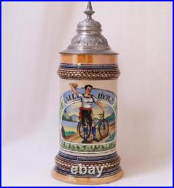 Antique German Beer Stein Bicycle Bike Sports by Marzi/Remy #992 c. 1900